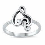 Heart Music Note Ring Oxidized 925 Sterling Silver Choose Color