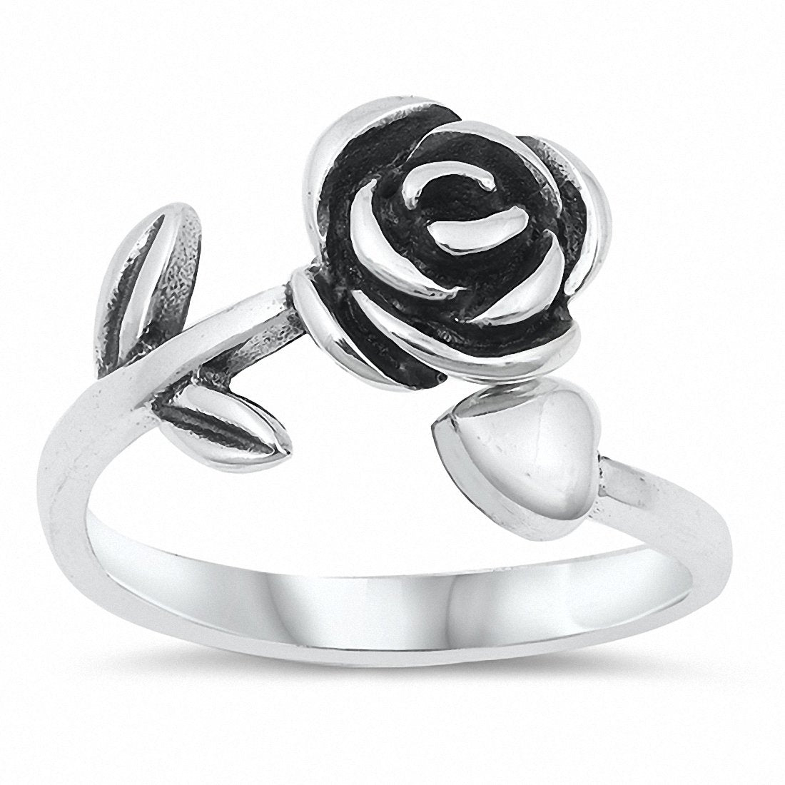 Rose Ring Oxidized 925 Sterling Silver Choose Color
