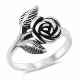 Feather Rose Ring Oxidized 925 Sterling Silver Choose Color