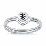 Small Pine Tree Ring Band Set Solid 925 Sterling Silver Choose Color