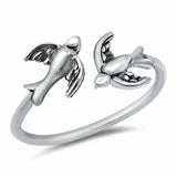 Couple Sparrows Band Ring 925 Sterling Silver Choose Color