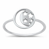 Moon Star Band Ring Stars and Moon Solid 925 Sterling Silver Choose Color