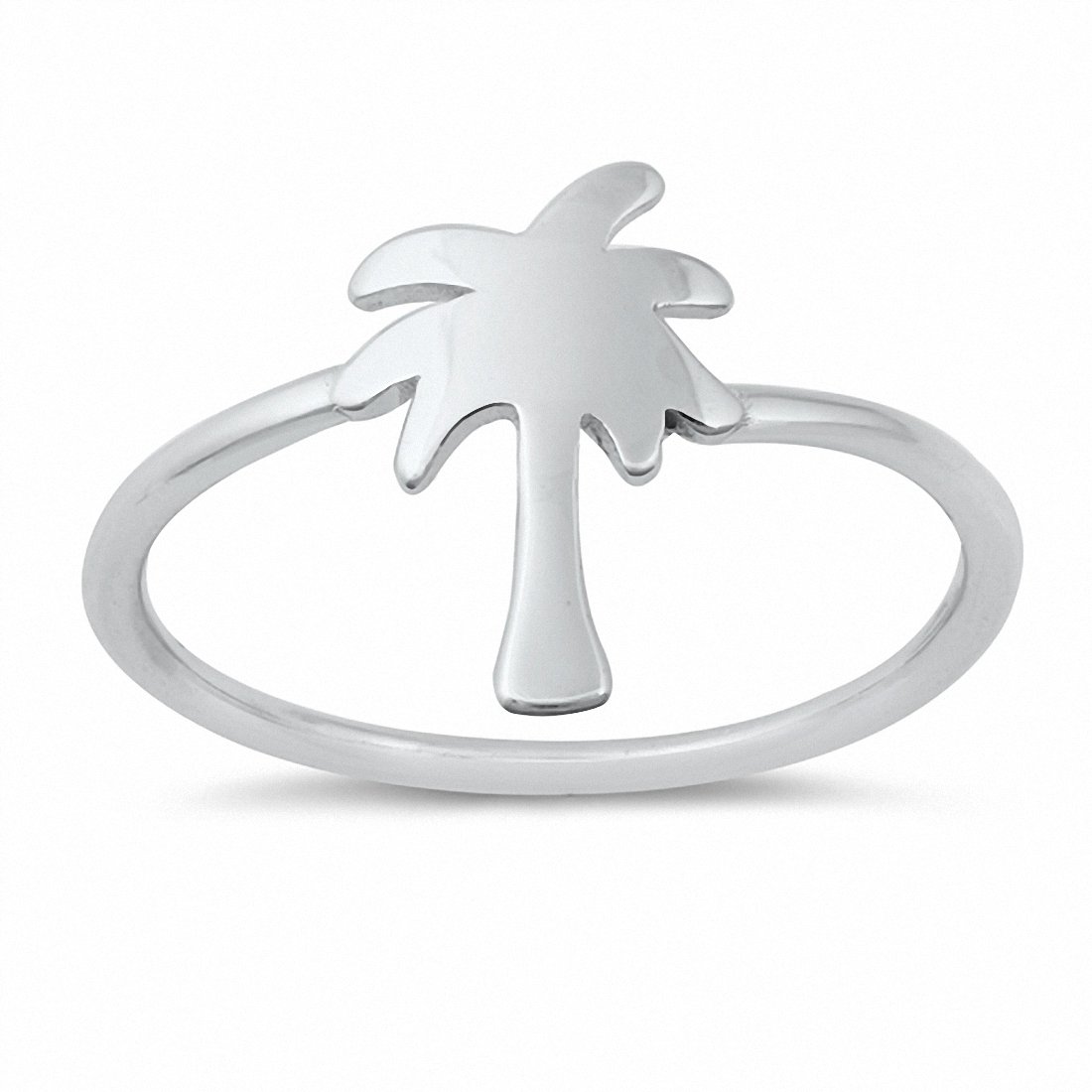 Palm Tree Band Ring Solid 925 Sterling Silver Choose Color