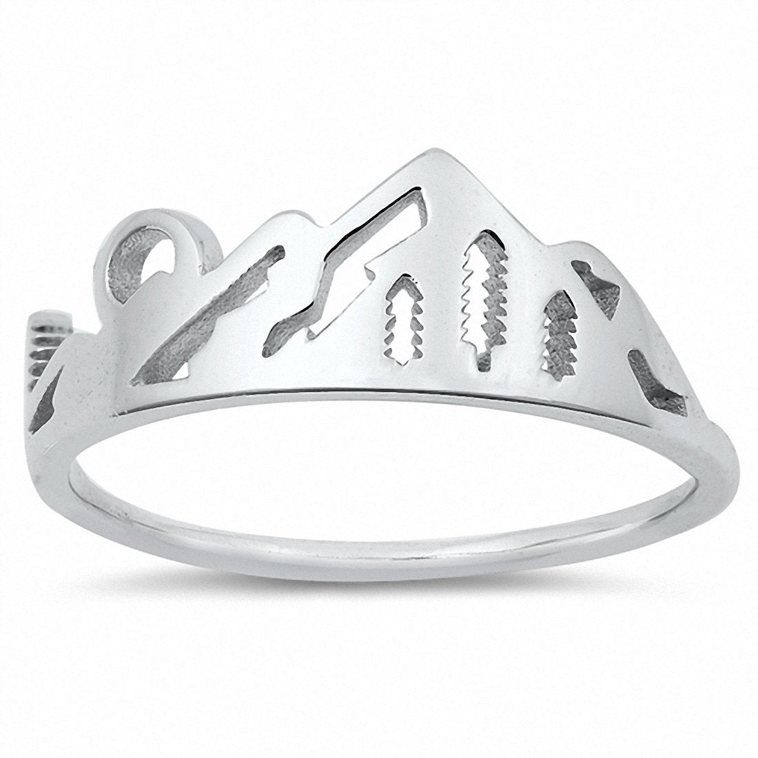 Mountains Band Ring Solid Mountain Sunset 925 Sterling Silver Choose Color