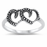 Double Heart Ring Band Oxidized Solid 925 Sterling Silver Choose Color