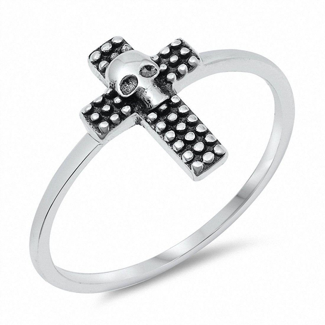 Cross Skull Ring Band Solid 925 Sterling Silver Choose Color