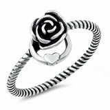 Rose Band Ring Braided Twisted Cable Design Rose Heart Band Oxidized 925 Sterling Silver Choose Color