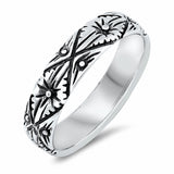 Flower Band Solid Oxidized 925 Sterling Silver (5 mm)