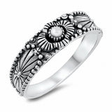 Bali Flower Band Ring Oxidized Solid 925 Sterling Silver Choose Color
