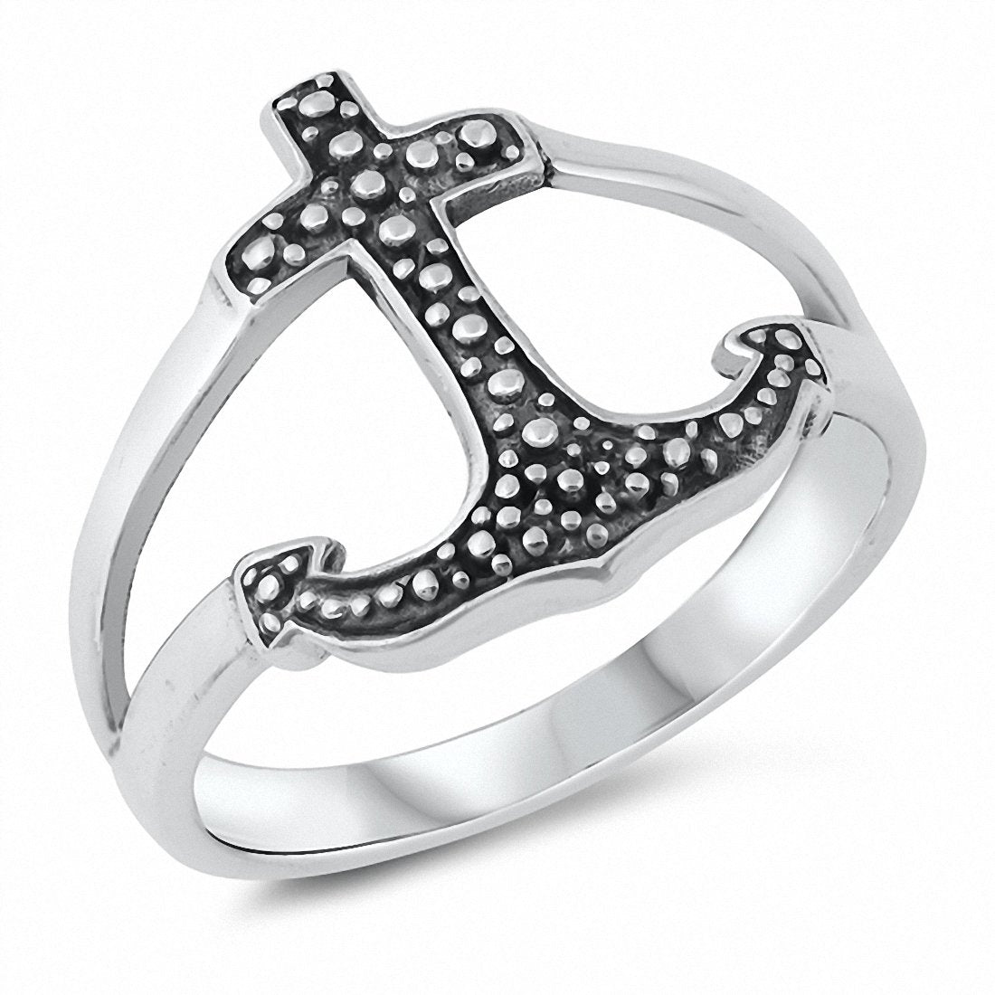 Anchor Ring Band Solid Oxidized 925 Sterling Silver Choose Color