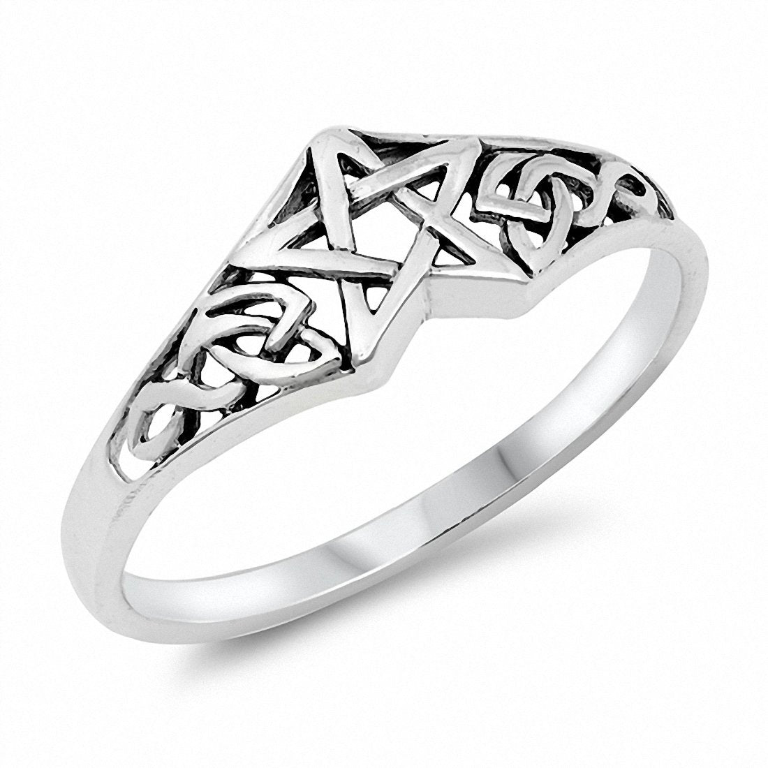 Celtic Pentagram Band Ring Solid Star 925 Sterling Silver Choose Color