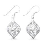 36mm Drop Dangle Flower Earrings 925 Sterling Silver Fish Hook Marquise Design Dangle Drop