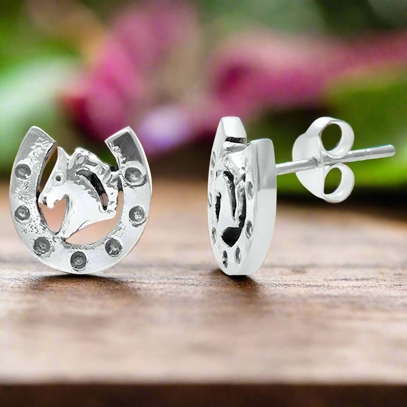 10mm Horseshoe Earring 925 Sterling Silver Horse Shoe Horse Stud Earrings Simple Plain - Blue Apple Jewelry