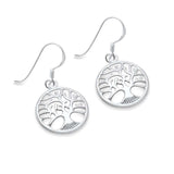 30mm Drop Dangle Round Tree of Life Earrings 925 Sterling Silver Fish Hook Tree of Life Plain Dangle Drop - Blue Apple Jewelry