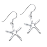34mm Drop Dangle Starfish Earrings 925 Sterling Silver Fish Hook Nautical Jewelry Plain Dangle Drop