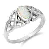 Solitaire Ring Marquise Bezel Lab Created White Opal Celtic Shank 925 Sterling Silver