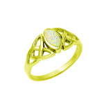 Solitaire Ring Marquise Bezel Lab Created White Opal Celtic Shank 925 Sterling Silver