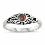 Antique Desing Round Filigree Design Ring Simulated Cubic Zirconia Lab White Opal 925 Sterling Silver