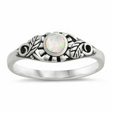 Antique Desing Round Filigree Design Ring Simulated Cubic Zirconia Lab White Opal 925 Sterling Silver