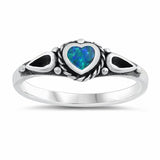 Heart Promise Valentines Gift Ring Created Opal Simulated Stone Solid 925 Sterling Silver Choose Color
