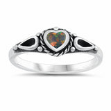 Heart Promise Valentines Gift Ring Created Opal Simulated Stone Solid 925 Sterling Silver Choose Color