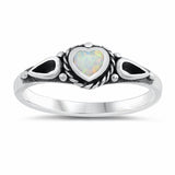 Heart Promise Valentines Gift Ring Created Opal Simulated Stone Solid 925 Sterling Silver Choose Color