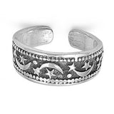 Moon & Star Adjustable Silver Toe Ring Band 925 Sterling Silver (6mm)