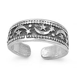 Moon & Star Adjustable Silver Toe Ring Band 925 Sterling Silver (6mm)