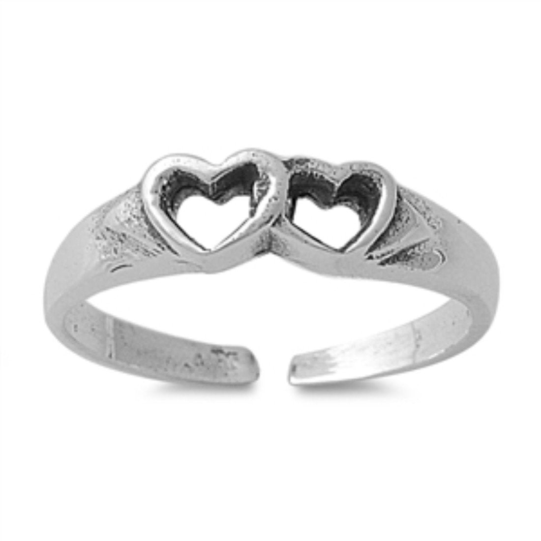 Silver Interlocked 2 Hearts Toe Ring Adjustable Band 925 Sterling Silver (4mm)