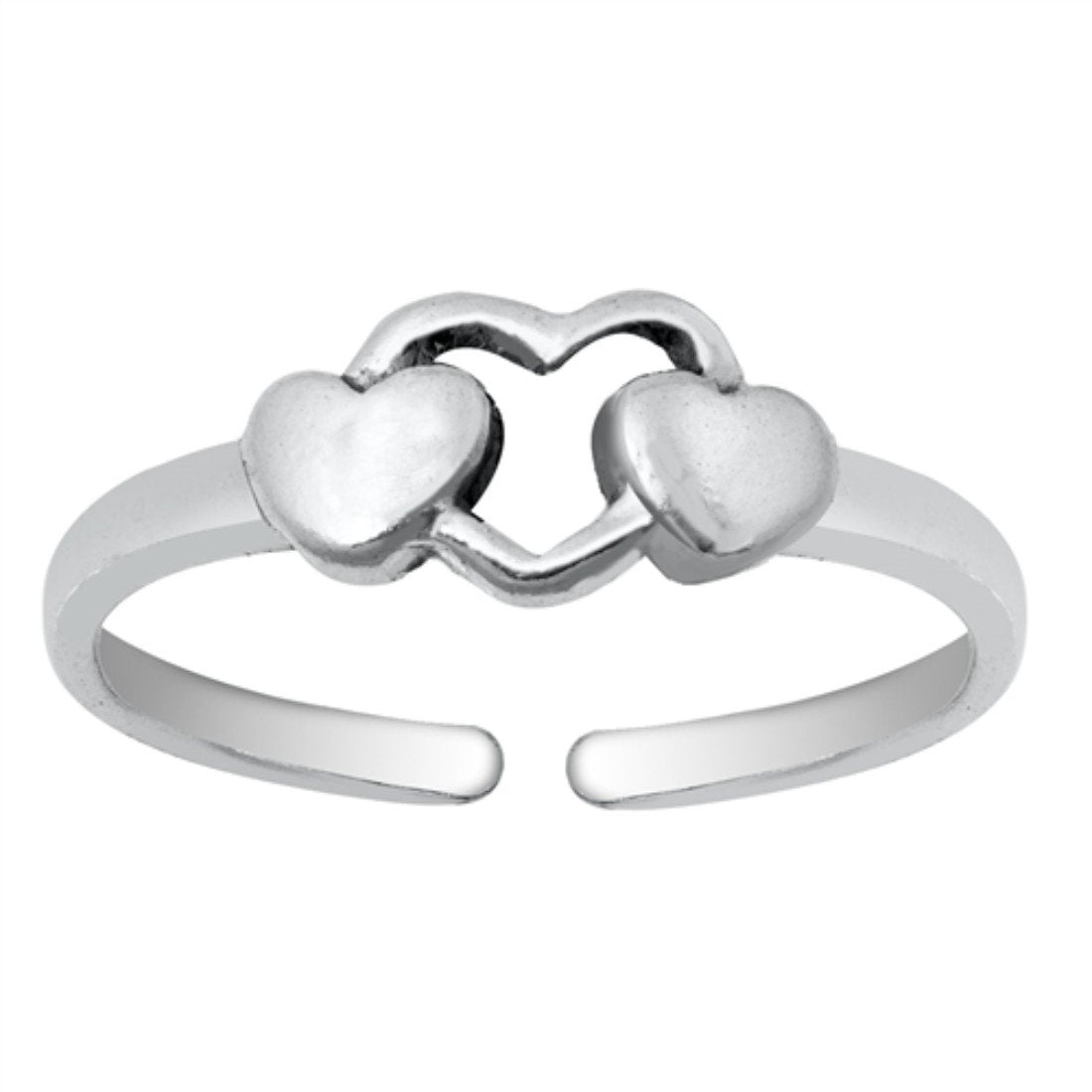 Adjustable Hearts Silver Toe Ring Band 925 Sterling Silver (5mm)