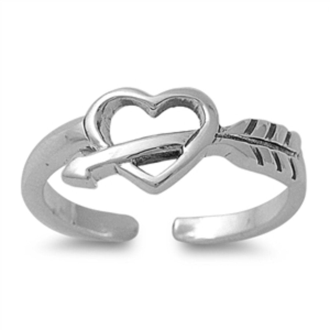 Heart With Arrow Silver Toe Ring Adjustable Band 925 Sterling Silver (7mm)