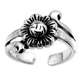 Beautiful Flower Silver Toe Ring Adjustable Band 925 Sterling Silver (9mm)