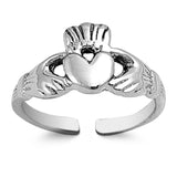 Claddagh Silver Toe Ring Adjustable Band 925 Sterling Silver (8mm)