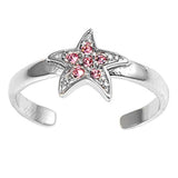 Silver Toe Ring Star Simulated Cubic Zirconia Adjustable Band 925 Sterling Silver (8mm)