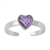 Heart Silver Toe Ring Simulated Cubic Zirconia Band 925 Sterling Silver (6mm)