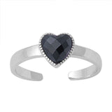 Heart Silver Toe Ring Simulated Cubic Zirconia Band 925 Sterling Silver (6mm)