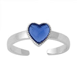 Heart Silver Toe Ring Simulated Cubic Zirconia Band 925 Sterling Silver (6mm)