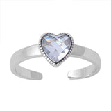 Heart Silver Toe Ring Simulated Cubic Zirconia Band 925 Sterling Silver (6mm)