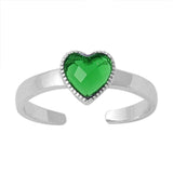 Heart Silver Toe Ring Simulated Cubic Zirconia Band 925 Sterling Silver (6mm)