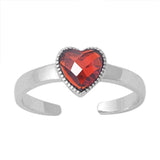 Heart Silver Toe Ring Simulated Cubic Zirconia Band 925 Sterling Silver (6mm)