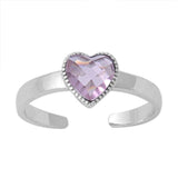 Heart Silver Toe Ring Simulated Cubic Zirconia Band 925 Sterling Silver (6mm)