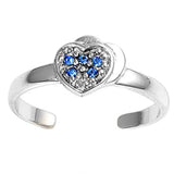 Heart Silver Toe Ring Simulated Cubic Zirconia Adjustable 925 Sterling Silver (7mm)