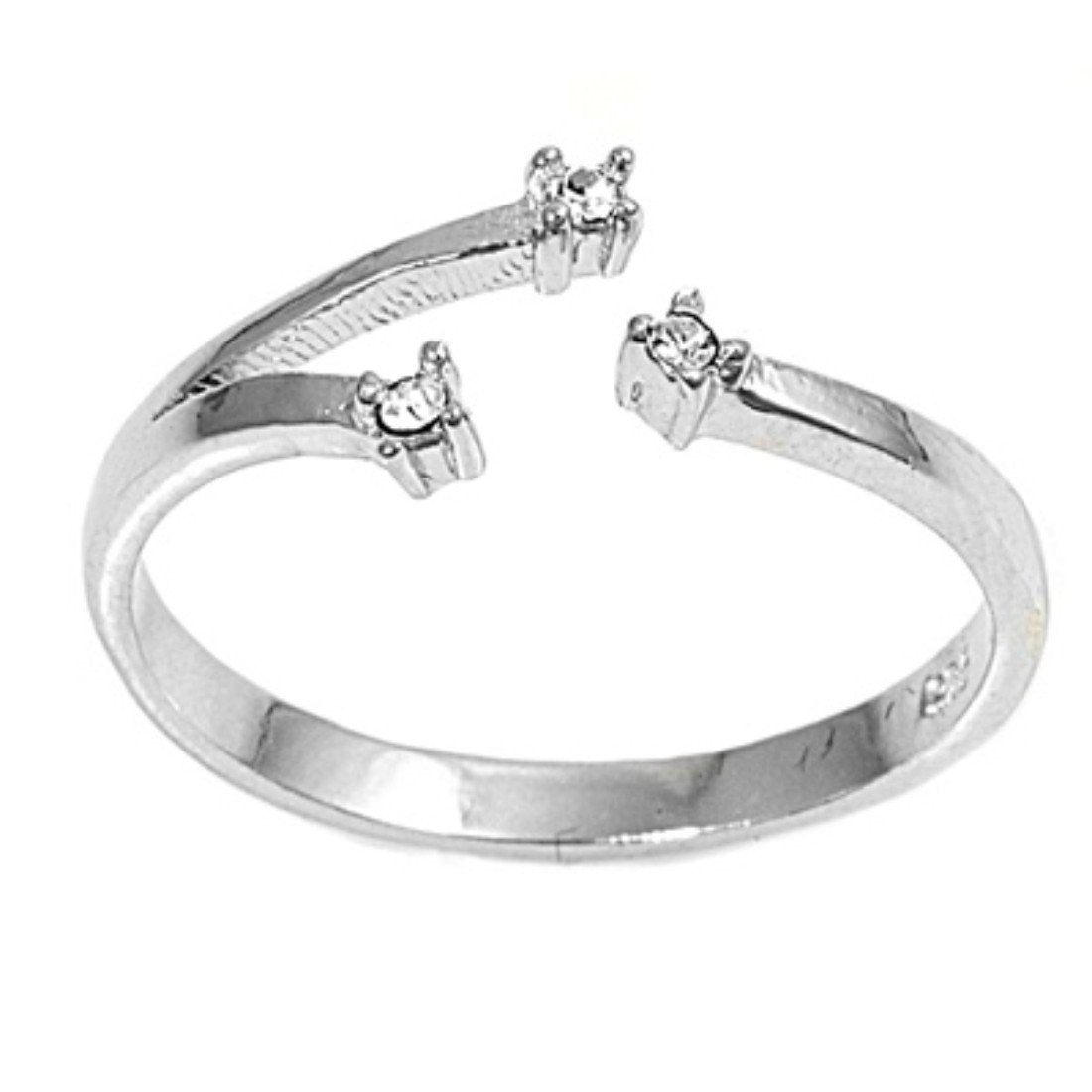 Silver Toe Ring Simulated Cubic Zirconia Adjustable Band 925 Sterling Silver (7mm)