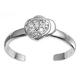 Heart Silver Toe Ring Simulated Cubic Zirconia Adjustable 925 Sterling Silver (7mm)