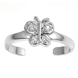 Silver Toe Ring Butterfly Simulated Cubic Zirconia Adjustable 925 Sterling Silver (7mm)
