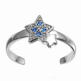 Silver Toe Ring Star Simulated Cubic Zirconia Adjustable 925 Sterling Silver (8mm)