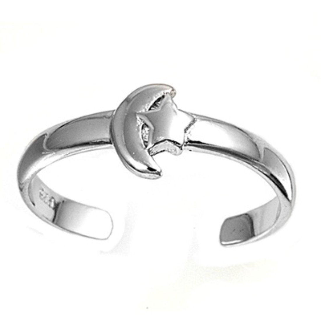 Moon Silver Toe Ring Adjustable 925 Sterling Silver (6mm)