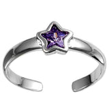 Silver Toe Ring Star Simulated Cubic Zirconia 925 Sterling Silver (2mm)