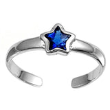 Silver Toe Ring Star Simulated Cubic Zirconia 925 Sterling Silver (2mm)