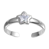 Silver Toe Ring Star Simulated Cubic Zirconia 925 Sterling Silver (2mm)